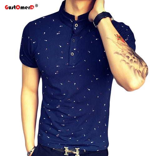 Guitar Printed Stand Collar Polo Shirt