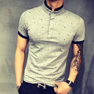 Guitar Printed Stand Collar Polo Shirt