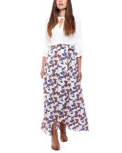 White Floral Print Faux Wrap Maxi Skirt