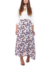 White Floral Print Faux Wrap Maxi Skirt