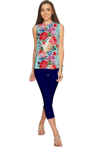 Amour Emily Blue Floral Print Sleeveless Dressy