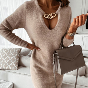Knitted Mini Dress V-neck