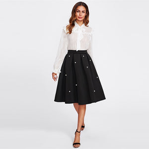 Black Vintage Pearl Embellished Skirt