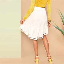 White Wide Waist Tassel Solid Skirt