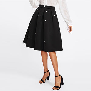 Black Vintage Pearl Embellished Skirt