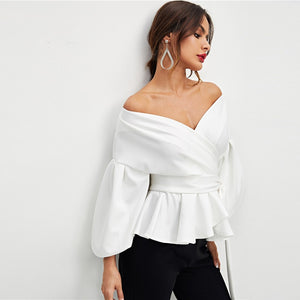 White Off the Shoulder Solid Blouse