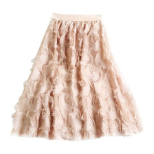 High Waist Feather Pattern Tulle Skirt