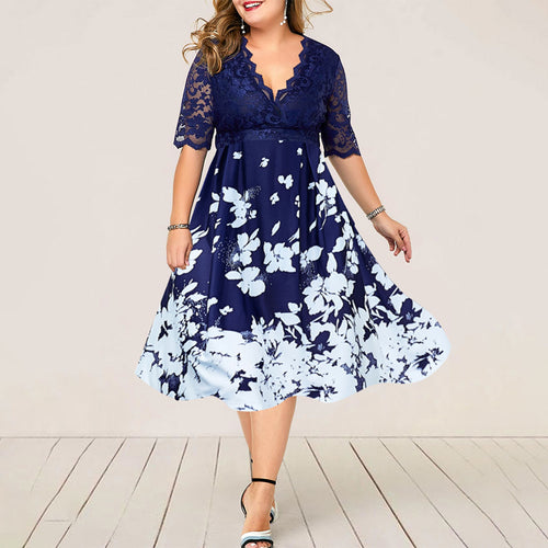 Plus Size Dress Patchwork Flower