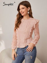 Lace patchwork o-neck long sleeves blouse