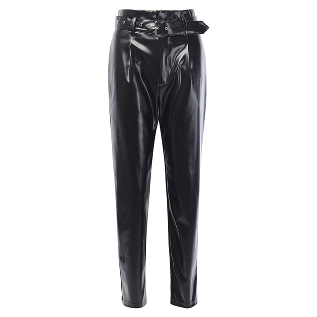 Black Faux Leather Straight Pants