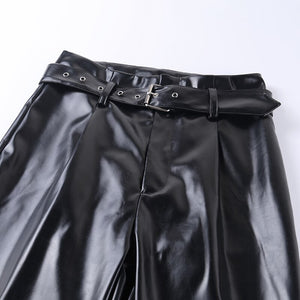 Black Faux Leather Straight Pants