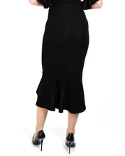 Black Fishtail Hem Midi Skirt