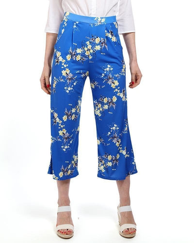 Blue Printed Cropped Palazzo Pants