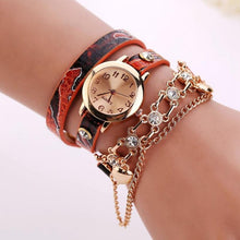 Women's Leather Rhinestone Rivet Chain Quartz Bracelet Wristwatch