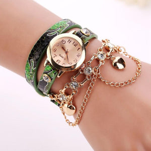 Women's Leather Rhinestone Rivet Chain Quartz Bracelet Wristwatch