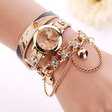 Women's Leather Rhinestone Rivet Chain Quartz Bracelet Wristwatch