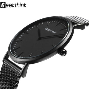 Men's Casual Black  quartz-watch stainless steel Wooden Face ultra thin