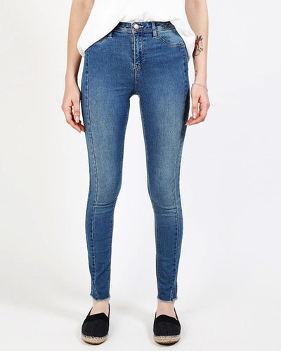 Raw Hem Blue Skinny Jeans