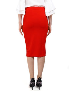 Red Textured Midi Skirt