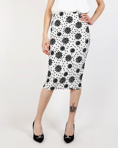 White Floral Print Pencil Skirt