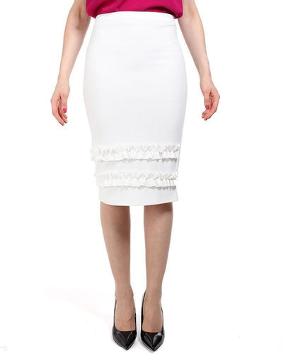 White Frill Hem Midi Skirt